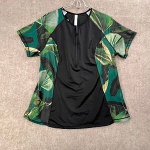 Cacique SWIM Plus Size 20 Green Tropical Floral Print Zip Front Swim Shirt